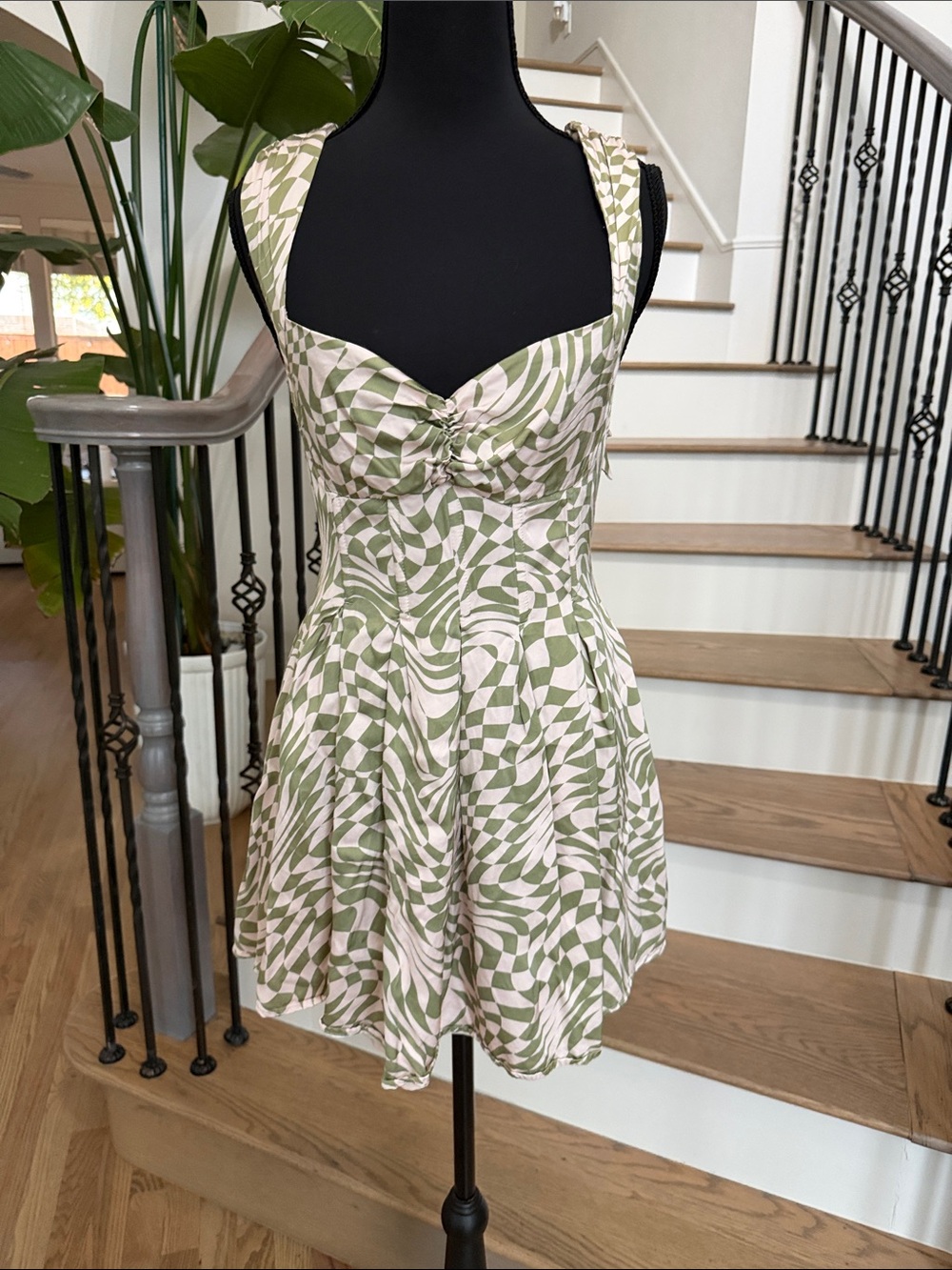 For Love and Lemons Green Swirl Fit-and-Flare Mini Dress (medium)